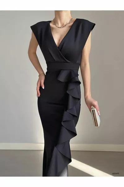 المرأة السوداء مزدوجة الصدر تنورة ذوي الياقات البيضاء انتفخ مساء اللباس التخرج فستان الزفاف