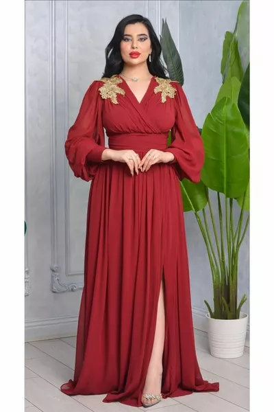 Abito da sera scollato Sahara & Fashion da donna in tulle design bordeaux V