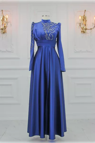 Satin Fabric Digital Bsn Stone Prints Dress Hijab Evening Dresses