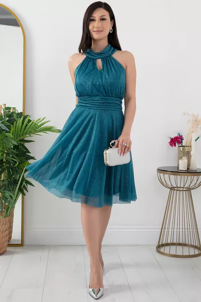  C NECK SILVERY TULLE DRESS