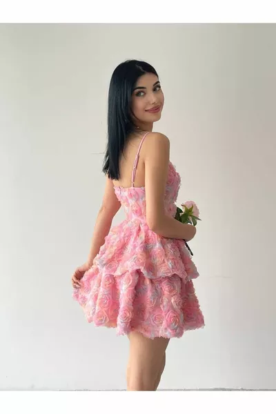 روز نمط زهرة حزام فستان صغير