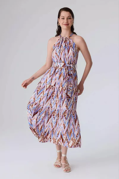 Patterned Halter Neck Dress - Lilac