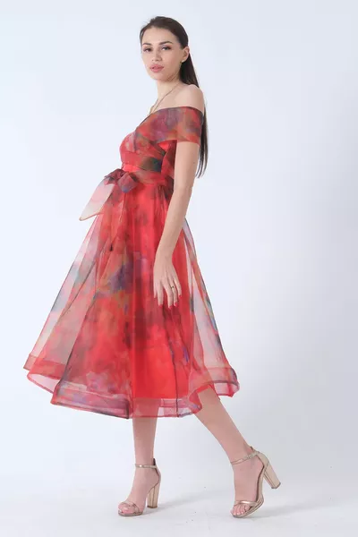 Boat Neck Evening Dress Orange 