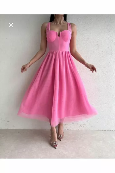 PRINCESS MODEL DRESS WITH CROSS ROPE DETAIL