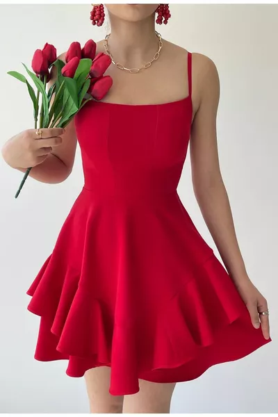 القطن أطلس النسيج رقيقة حزام تنورة أضعاف التفاصيل الأحمر البسيطة مساء اللباس 