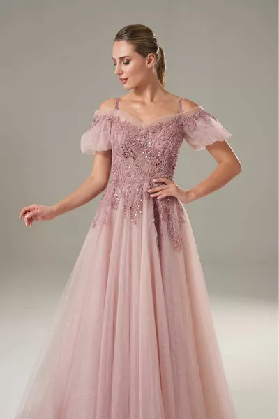 Вечернее платье принцессы с вышивкой камнем с воротником мадонны и платье нишан