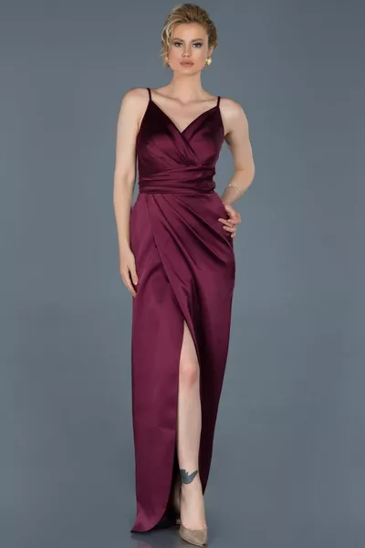 Plum Slit V-Neck Evening Dress 