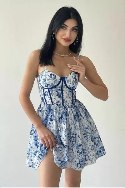 المرأة الأزهار منقوشة النسيج الصدر مبطن اصطف حزام البسيطة واسعة مساء اللباس 