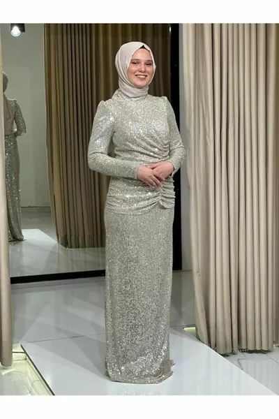 نجوم البيج الموسم الجديد الحجاب الترتر أعلى الستارة نظرة أنيقة مساء اللباس مساء اللباس 