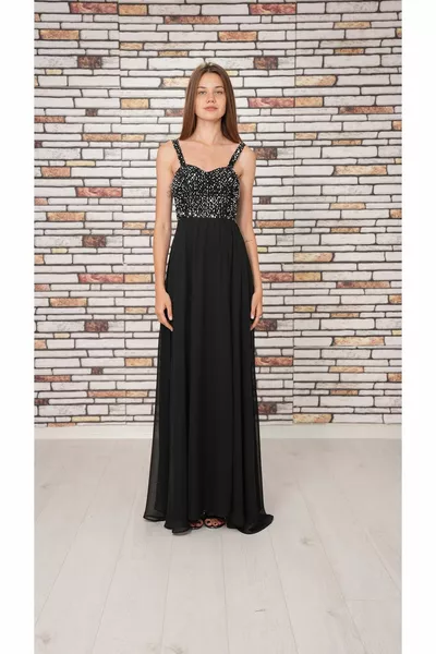 Sequin Detailed Strap Chiffon Dress Maxi Boy