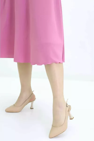 Sandali con tacco da donna aperto panna con tacco da 5 cm 