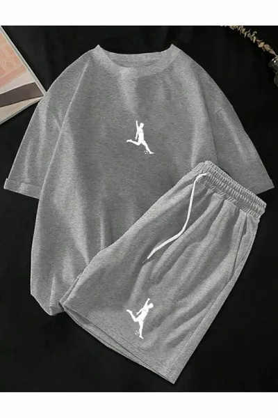 للجنسين رمادي لاعب كرة قدم مطبوع 2 قطعة مجموعة