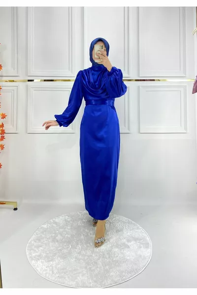 Sax blauwe satijnen avondjurken voor dames - 