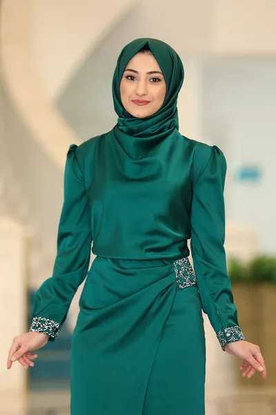 توانا الساتان الحجاب فساتين السهرة