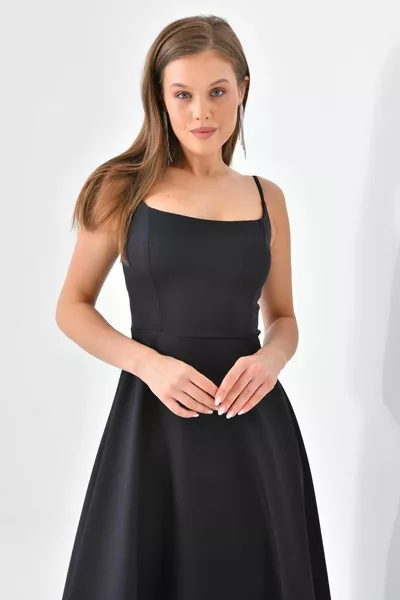 حزام رفيع متوهج قطع القطن أطلس النسيج تنورة جزء تول مفصلة ميدي طول أسود مساء اللباس 