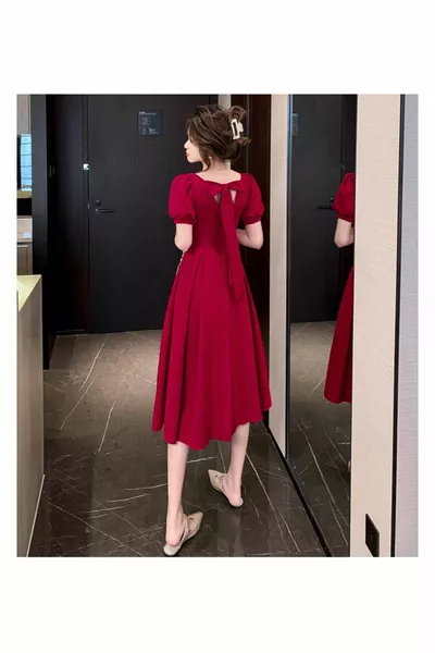 عودة منخفضة قطع قصيرة الأكمام ميدي طول اللباس حفل زفاف التخرج حفلة موسيقية