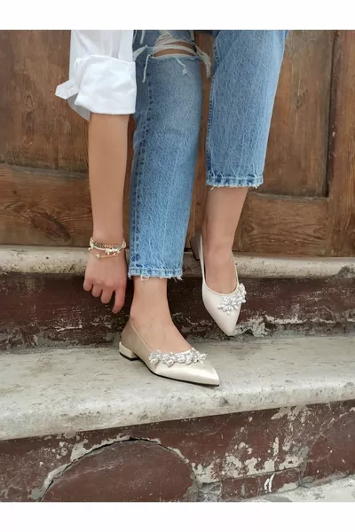 Ten Satin Leaf Stone 2 см токчета Дамски балетки