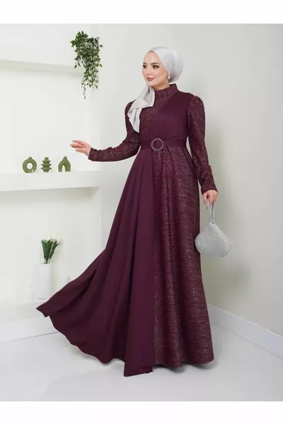 Glitzer Plissee Abendkleid Pflaume