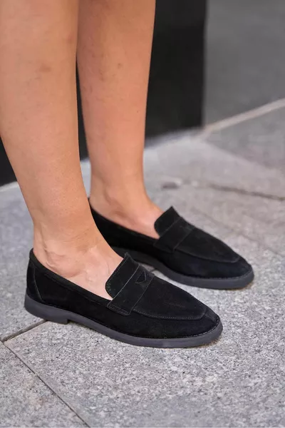 Fahari Damen-Loafer aus schwarzem Wildleder aus echtem Leder