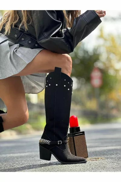 Yaho Каубойски велурени ботуши черни