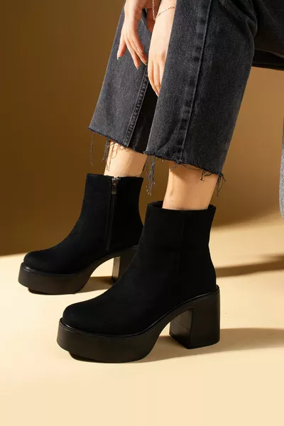 Dames Nieuw Seizoen Zwart Suède Hoge Platform Zool Hakken Casual Stijlvolle Casual Laarzen