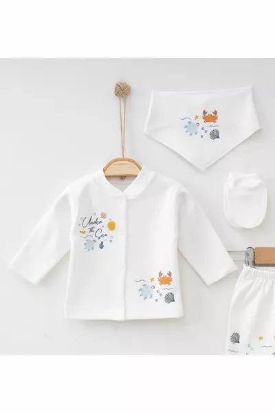 Изход от болницата за бебета за момчета под морето с печат 5 бр комплект за новородено екрю