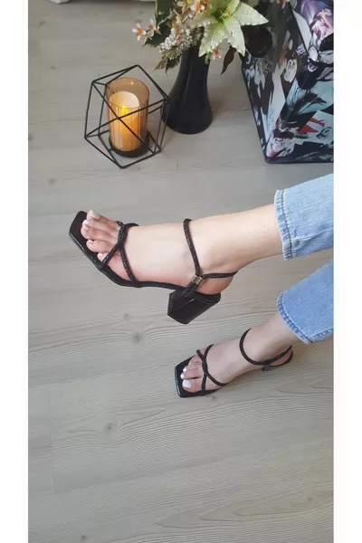 Palermo-Damen-schwarz-schwarz Abendkleid Stone Sandalen