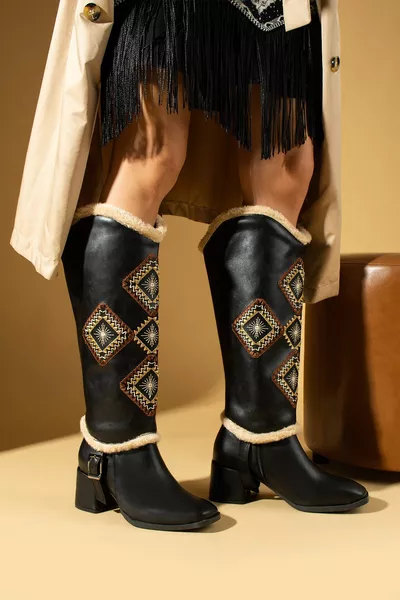 Donna Nero Ricamato Nuova Stagione Cowboy Western 2 Diverso Uso Sia Stivali Che Stivali