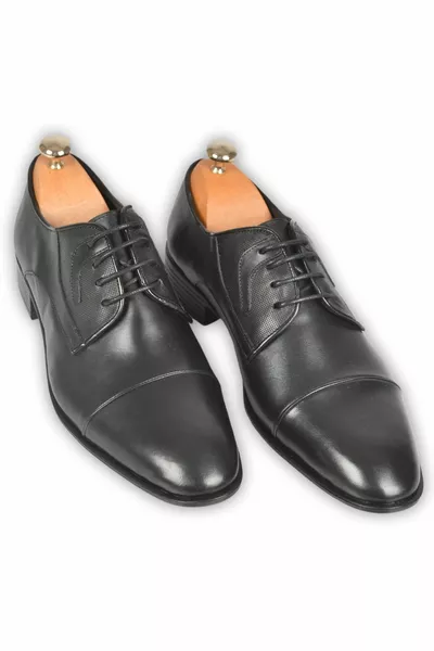 Men's Black Lace-Up Pointed Classic Leather Shoes 