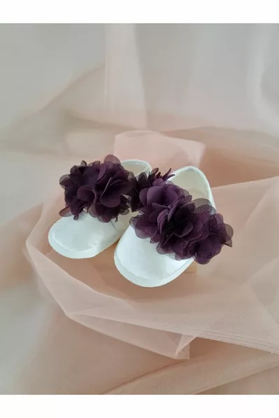 Фиолетовые лазерные цветочные фантазийные детские атласные ботильоны (ПОДОШВА  СМ)