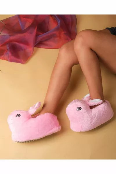 Femmes Poudre Fuzzy Rabbit Figure Semelle Antidérapante Moelleux Peluche Bottines Maison Bottes Confortable Pantuf