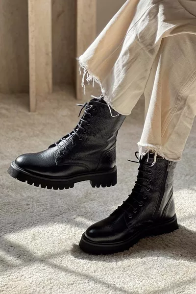 Tempest Zwart Echt Lederen Hakken Lace-Up Dames Postal