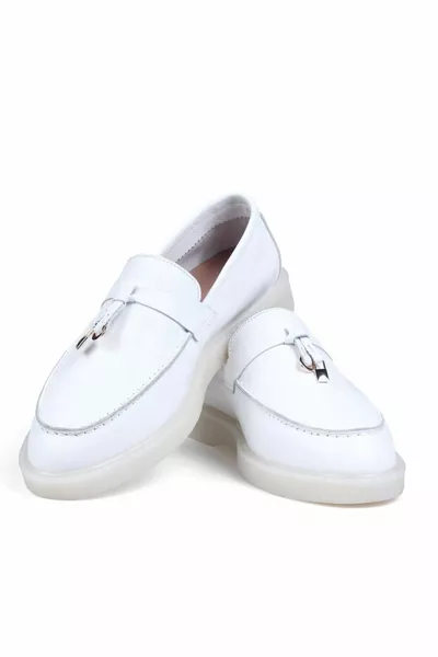 Chaussures Mocassins confortables en cuir froissé blanc pour femmes