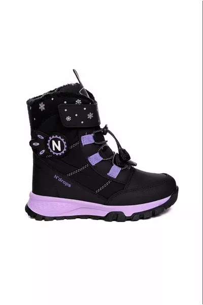 Filles bottes noir lilas intérieur fourrure antidérapante semelle orthopédique avec sangle