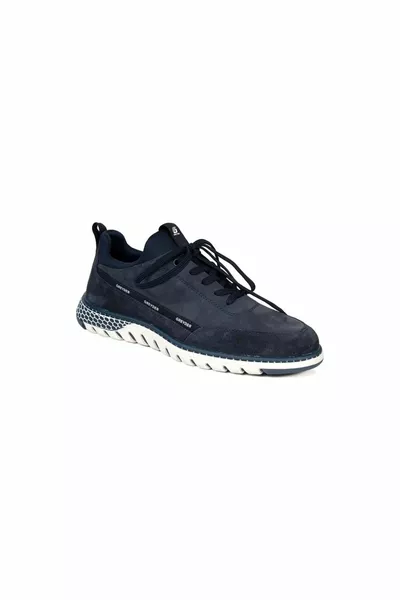  Marineblaues Nubuk-Slip-On Slip-On Schnür-Sneaker aus Leder für Herren