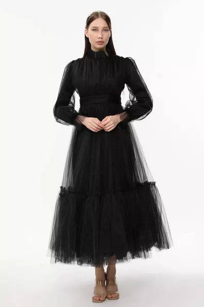 Hijab avondjurk Dream Tulle Drawstring Gedetailleerde avondjurk