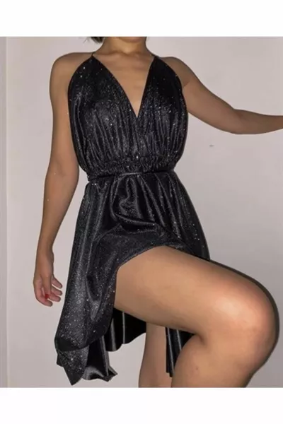 فستان قصير فضي (فستان لامع بتصميم خاص)