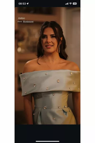 Off-Shoulder Embroidered Evening Dress