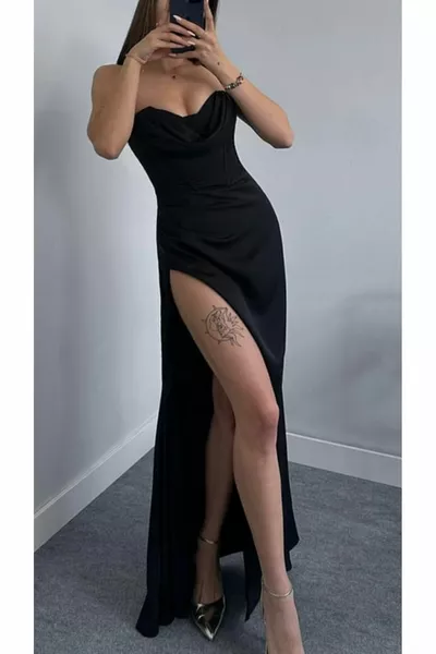 المرأة مساء اللباس رقيقة حزام الصليب التعادل في الخلف Degaje طوق الظهر منخفضة قطع شق عميق