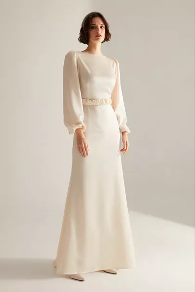 كوميت Ecru بالون كم طويل الذيل مساء اللباس