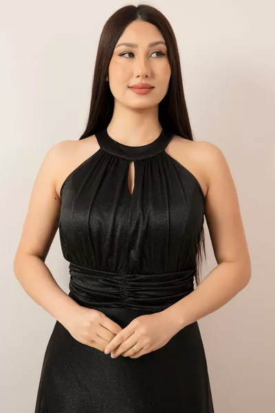 C الرقبة بريق فستان سهرة طويلة 