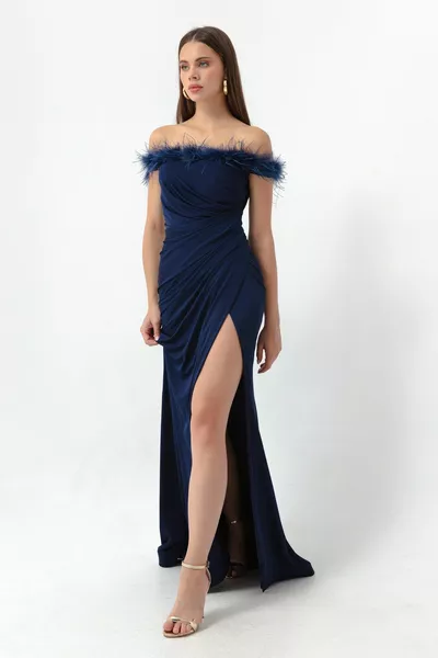 المرأة البحرية الزرقاء قارب طوق شق طويل مساء اللباس