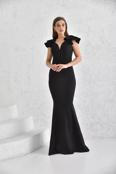 الكتف مفصلة أسود حورية البحر مساء اللباس