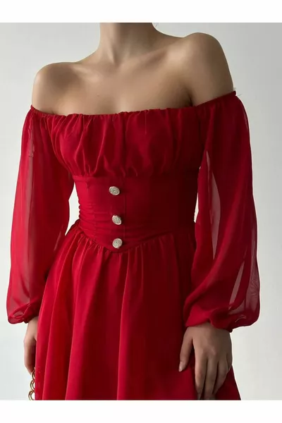 فستان شيفون قصير بتفصيل أزرار