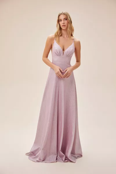 الوردي حزام رفيع الظهر منخفضة قطع بريق فستان سهرة طويل