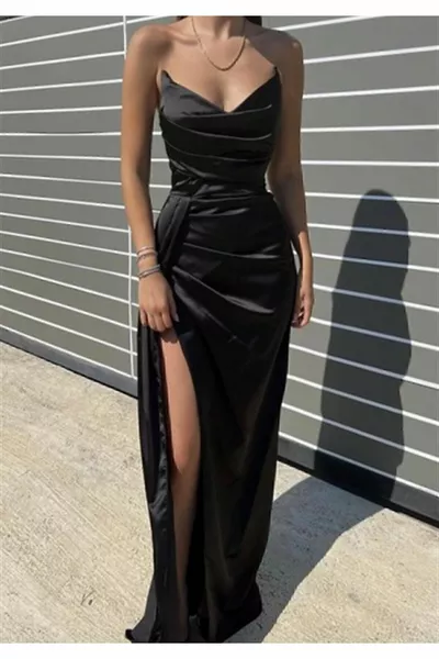 المرأة القطن الساتان ألير شق مفصلة DEGAJE طوق طويل مساء اللباس