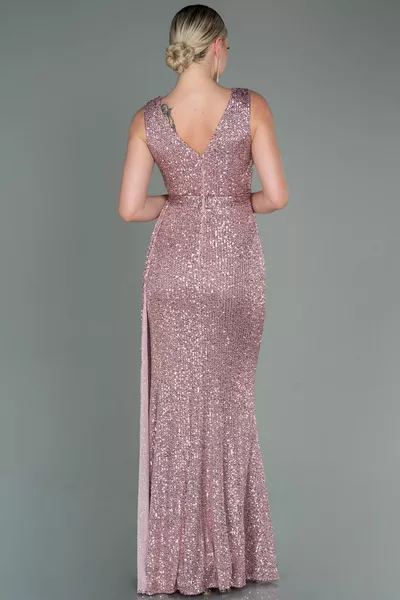 مسحوق بلا أكمام مزدوجة الصدر طوق طويل الترتر مساء اللباس 