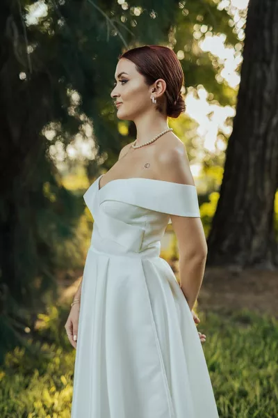 Julia Атласное Сердце Шея Миди Свадебное Платье