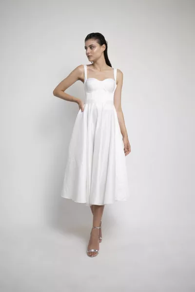 Beyaz Midi Boy Saten Gece Ve Balo Elbisesi