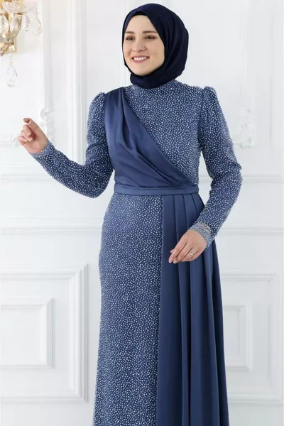 المرأة نيلي كريستال مخروطي الحجر المطبوعة الستارة مفصلة Ecmel الحجاب مساء اللباس